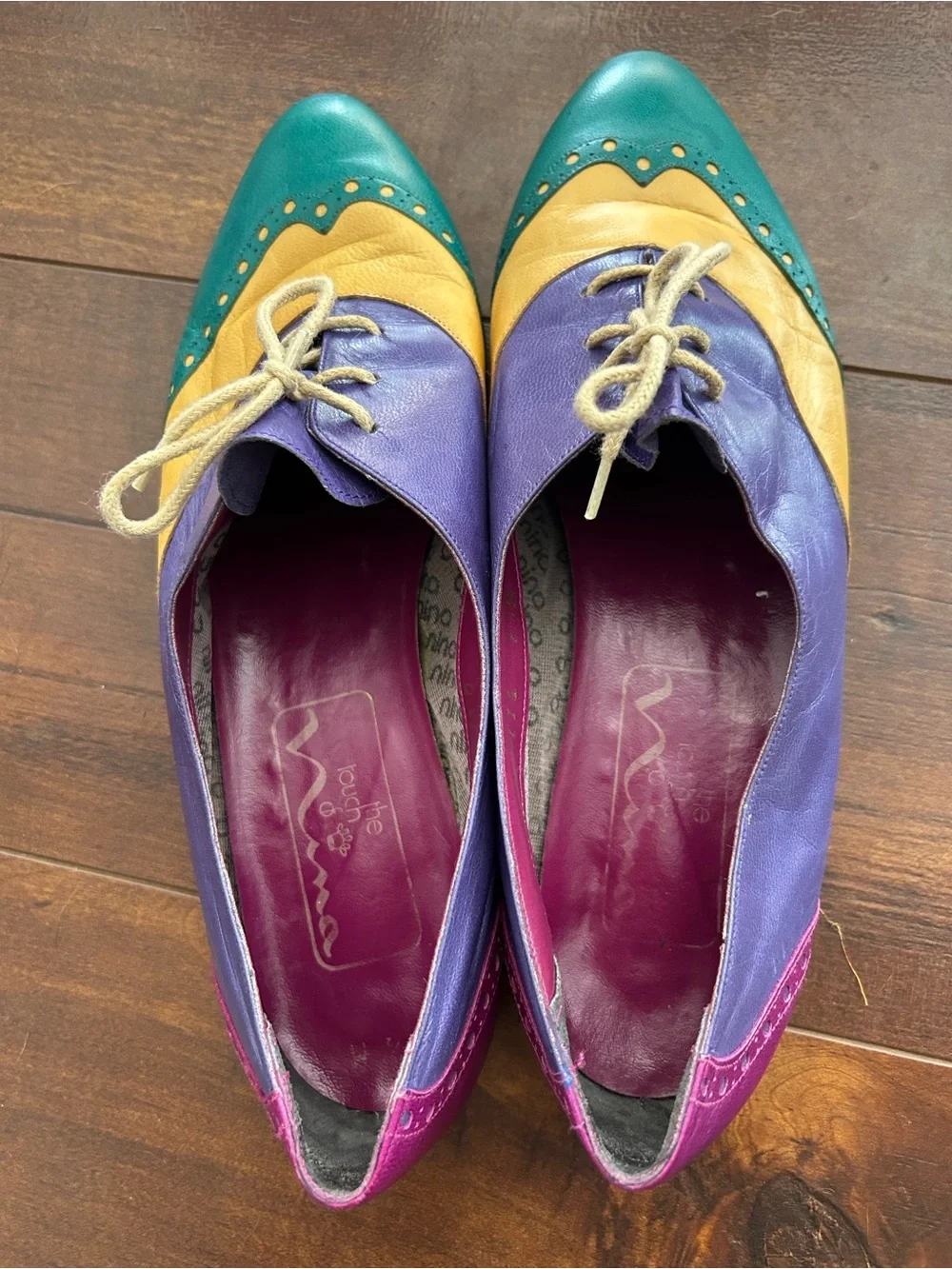 Vintage 80.s leather colorblock wingtip oxfords 7.5 - Picture 3 of 8